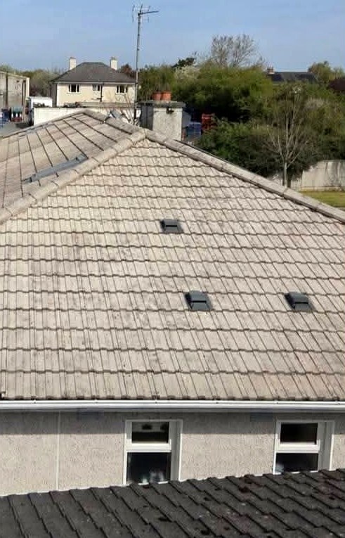 Tiled roof in Ireland after a full soft wash and clean by B&M Roofing